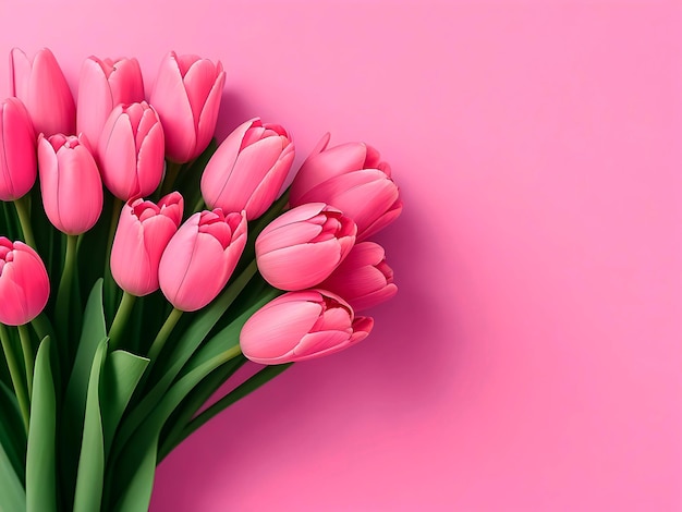 Foto un mazzo di tulipani rosa su sfondo rosa per il generatore Ai della festa della mamma