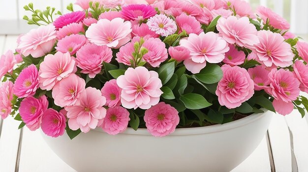 Foto un vaso di fiori rosa pieno di fiori artificiali rosa e bianchi