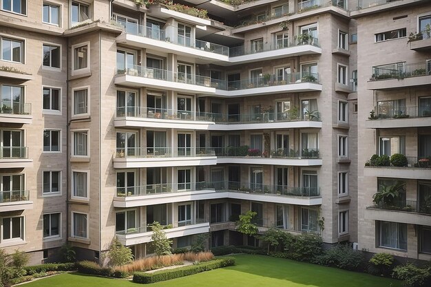 Foto una bella vista di un edificio residenziale dalla finestra