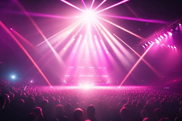 Foto una folla di persone in un concerto con un palco che dice "la parola live" su di esso