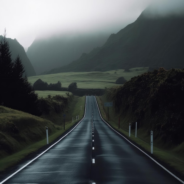 FOTO Una lunga strada con linee bianche