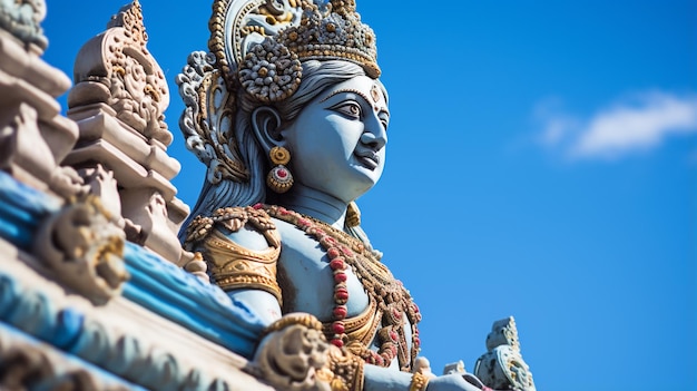 Foto una statua di Shiva con un grande cielo blu generato dall'AI