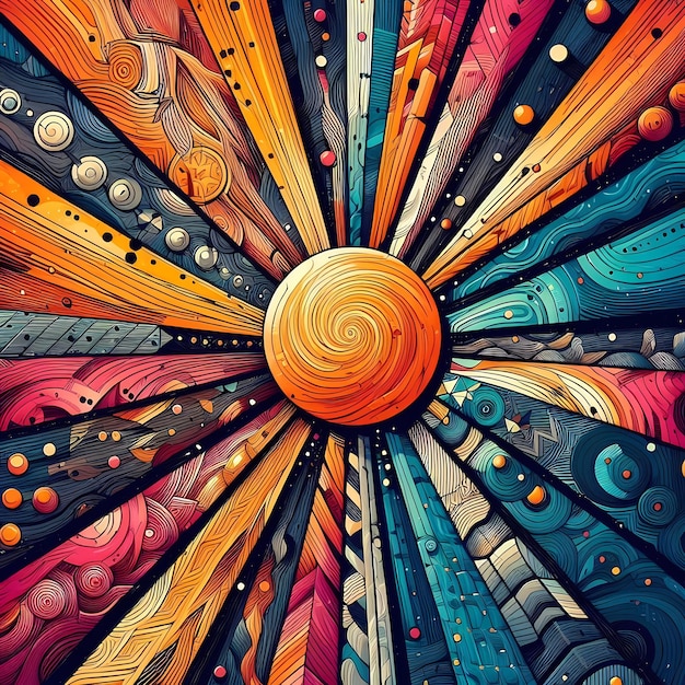 Foto uno sfondo colorato con un motivo di legno e un sole