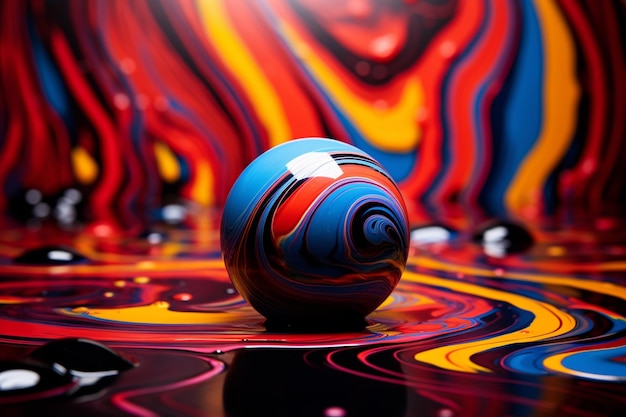 Foto uno sfondo colorato con una palla nera