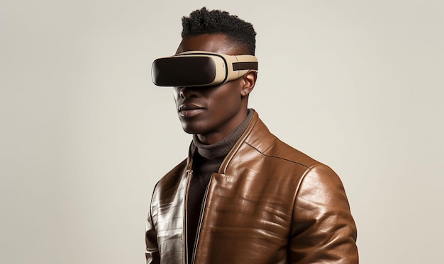 Foto uomo afroamericano in occhiali vr generativa ai