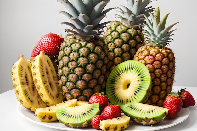 foto uva fragole ananas kiwi albicocca banana e ananas intero