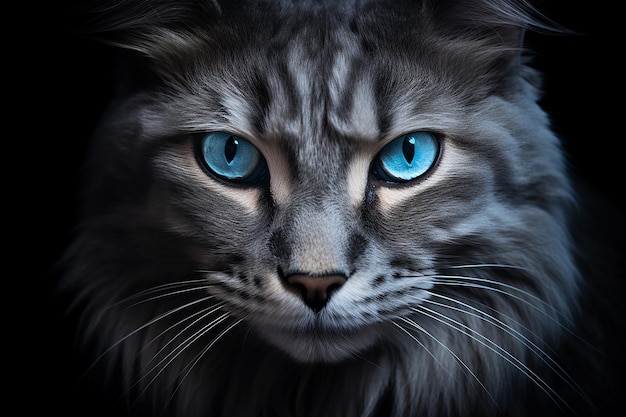 foto verticale di un gatto grigio con blu
