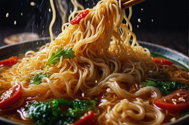 foto vibrante di Boiling Ramen Noodles