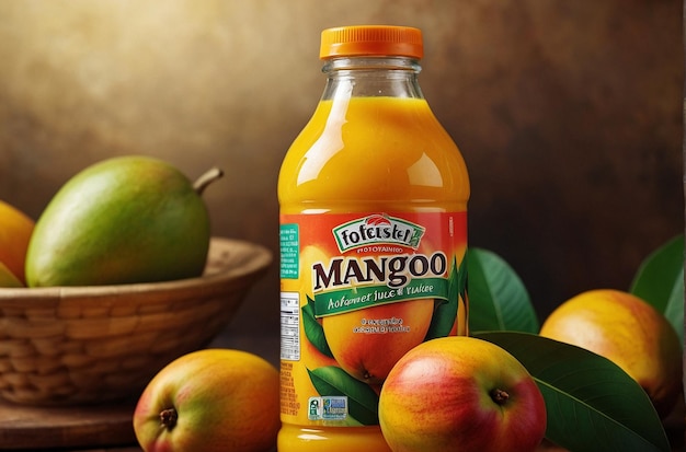 foto vibrante di Mango Juice Bottle Displ