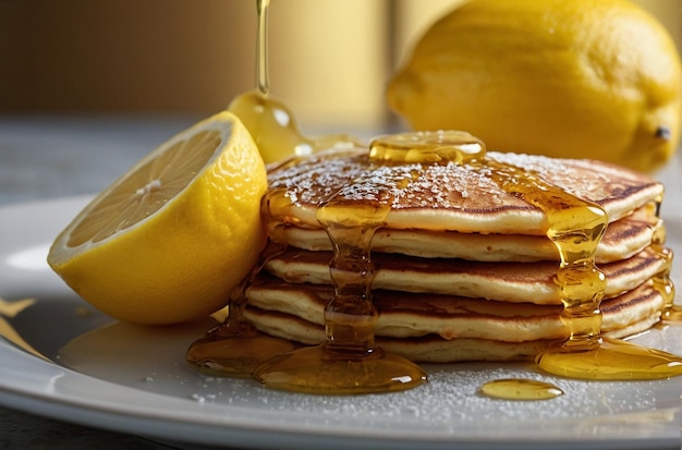 foto vibrante di pancake al succo di limone