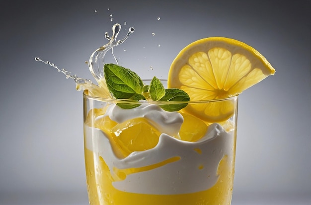 foto vibrante di succo di limone che guarnisce il limone