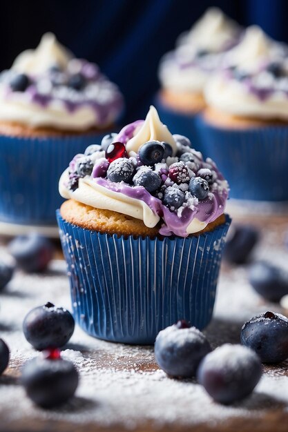 foto vista alta cupcake gustoso con frutta della foresta e crema