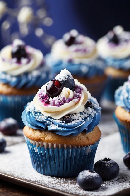 foto vista alta cupcake gustoso con frutta della foresta e crema