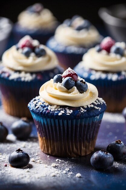 foto vista alta cupcake gustoso con frutta della foresta e crema