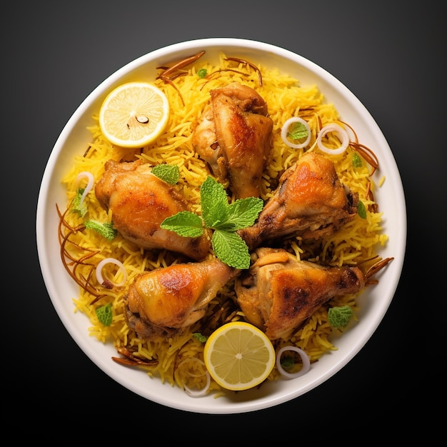 Foto vista di gustosi e deliziosi biriyani indiani