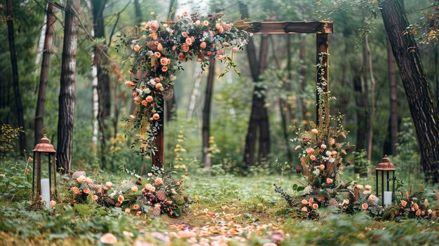 Foto zona di fiori nell'arco dei fiori della foresta