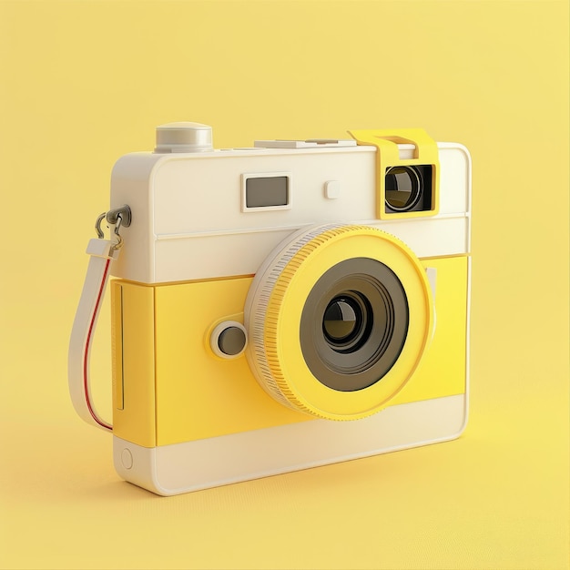 fotocamera 3D moderna su sfondo giallo