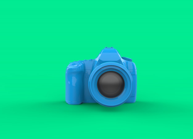 Fotocamera blu su schermo verde