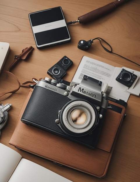 Fotocamera posta accanto a un libro aperto