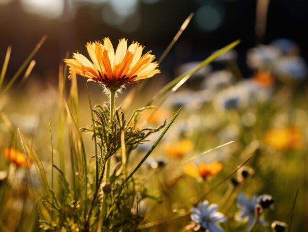 Fotografare da vicino il fiore selvatico nelle praterie