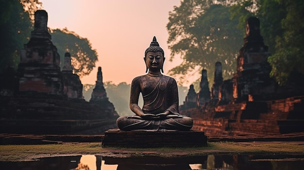 Fotografare la statua del Buddha a Sukhothai Le rovine del tempio thailandese GENERATE AI