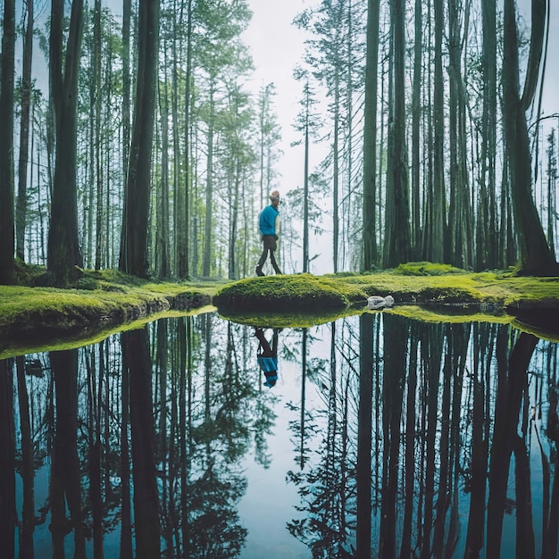 fotografia a doppia esposizione di un uomo e della natura