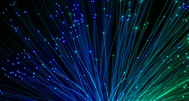 Fotografia a fotogramma completo di fibre ottiche illuminate su uno sfondo nero