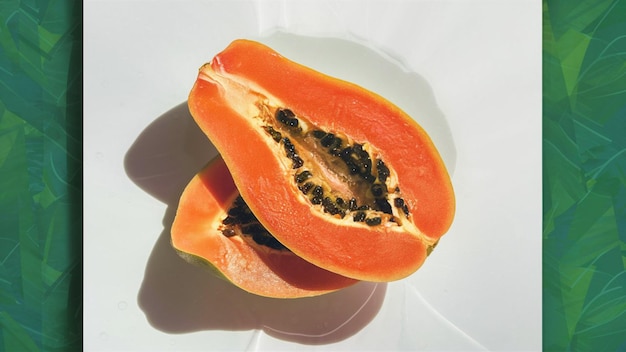 fotografia ad alta risoluzione di una papaya fresca e succosa tagliata in fette