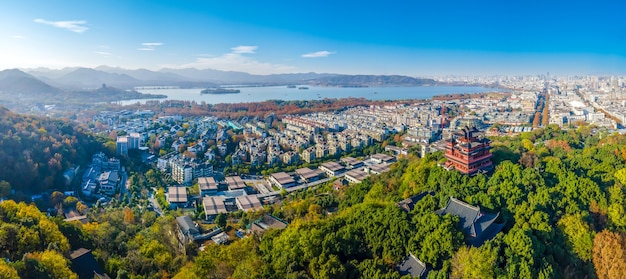 Fotografia aerea del Lago Ovest a Hangzhou