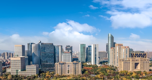 Fotografia aerea del paesaggio architettonico urbano moderno a Hangzhou, Cina