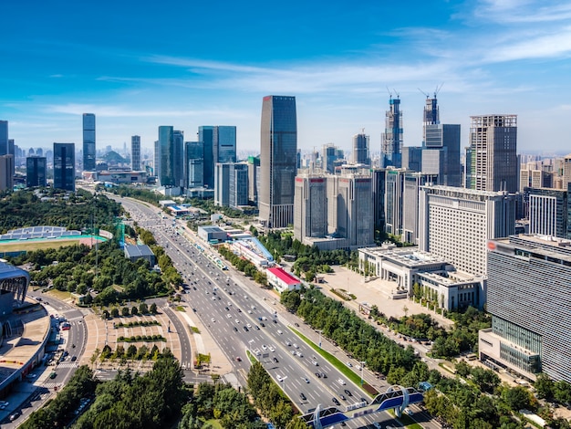 Fotografia aerea del paesaggio architettonico urbano moderno di Jinan, Cina