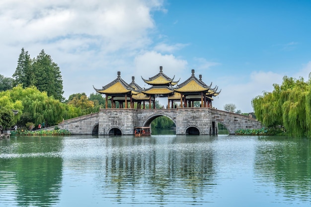 Fotografia aerea del paesaggio del giardino cinese a Yangzhou