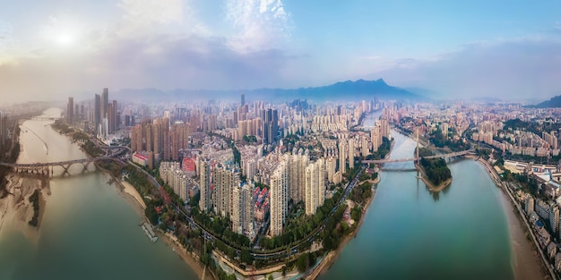 Fotografia aerea del panorama della città di Fuzhou