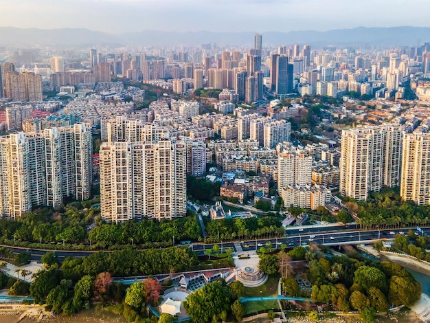 Fotografia aerea del panorama della città di Fuzhou