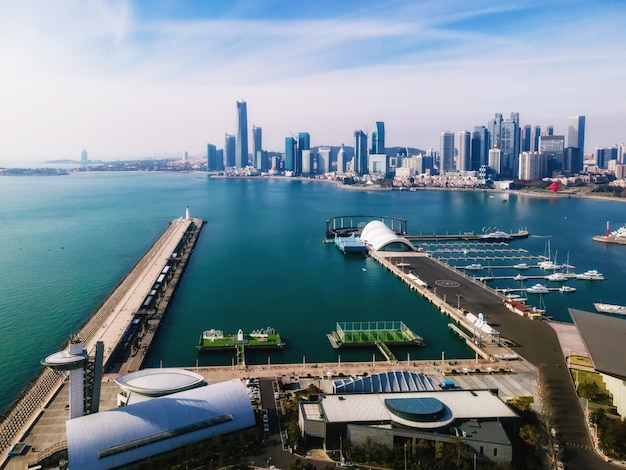 Fotografia aerea della costa della città di Shandong Qingdao