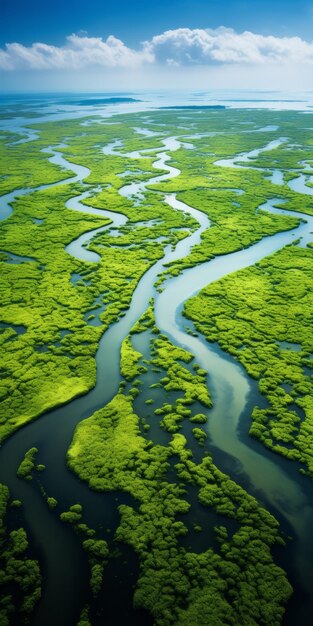 Fotografia aerea di un fiume verde che attraversa la terra