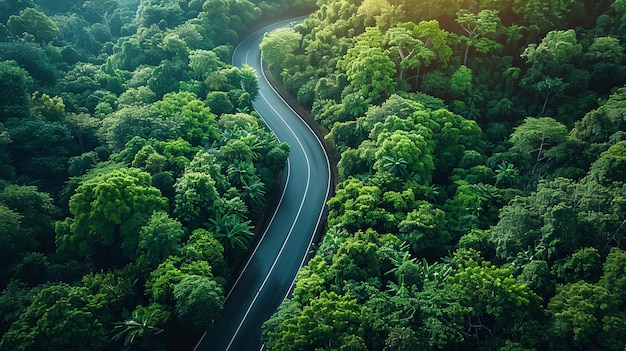 Fotografia aerea di una strada tortuosa carta da parati della foresta