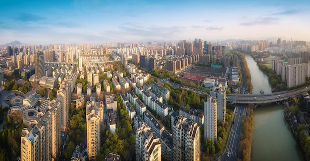 Fotografia aerea Hangzhou centro città edificio paesaggio skyline panorama