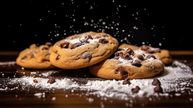 Fotografia alimentare deliziosi biscotti al cioccolato nero creati con IA generativa