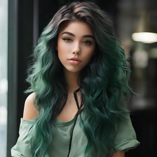 fotografia che mostra Madison Beers con i capelli verdi sorprendenti