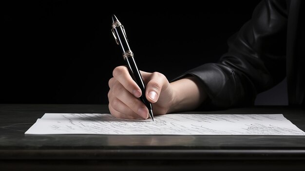 Fotografia del concetto aziendale in primo piano di una scrittura a mano su carta Un uomo d'affari che firma un documento