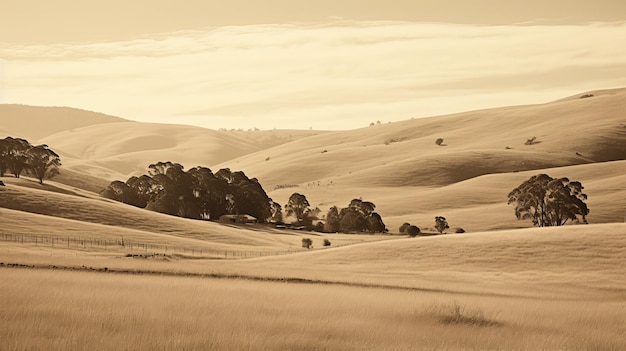 Fotografia del paesaggio australiano che cattura la bellezza di una piccola fattoria di cavalli