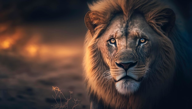 Fotografia del primo piano del leone di un leone in africa IA generativa