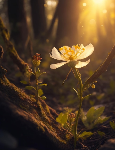 Fotografia del primo piano di fiori selvatici nel bosco