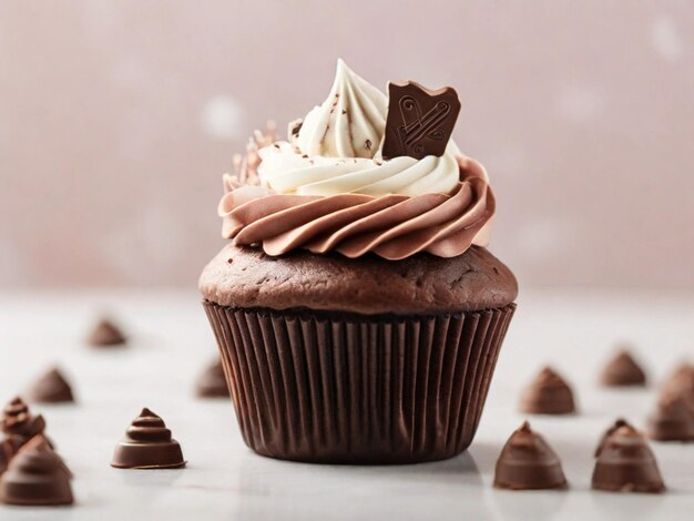 fotografia del prodotto di Cupcake al cioccolato con sfondo bianco sfumato