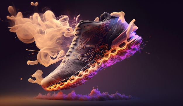 Fotografia del prodotto di una sneaker cyberpunk con marchio di calzature AI Generated Photo