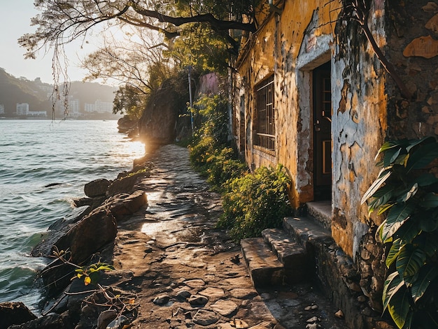 Fotografia del realismo della fortezza di Macao luce naturale luminosa cielo blu stile Instagram