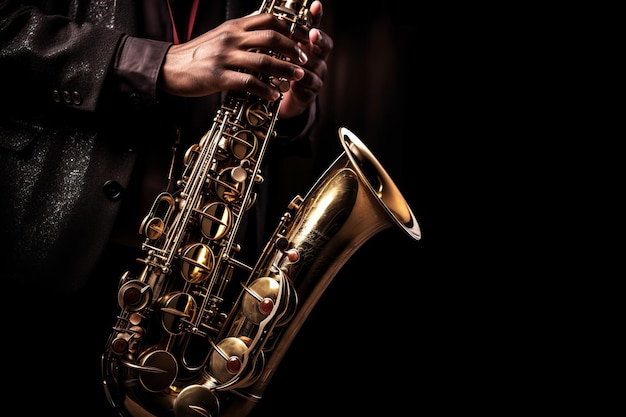 fotografia del sassofonista Sassofonista che suona uno strumento musicale jazz