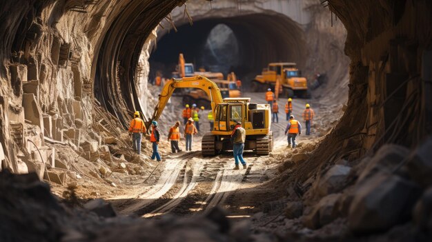 fotografia dell'escavatore per la costruzione di tunnel stradali in calcestruzzo