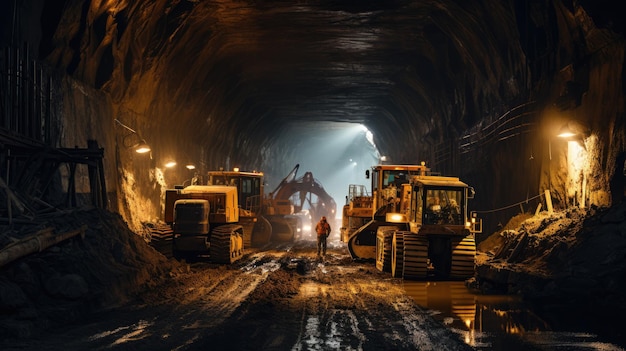 fotografia dell'escavatore per la costruzione di tunnel stradali in calcestruzzo